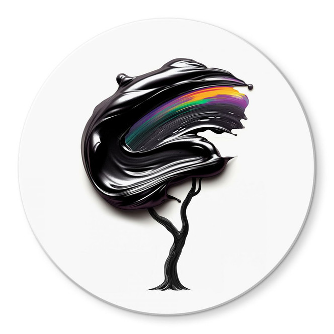 Glasbild Baum mit schwarzer 3D-Krone - Mielu - Rund