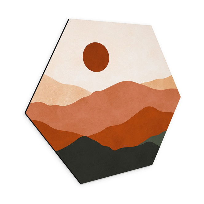 Hexagon Wandbild Sanfte Hügel in der Abendsonne - Costa - Alu-Dibond