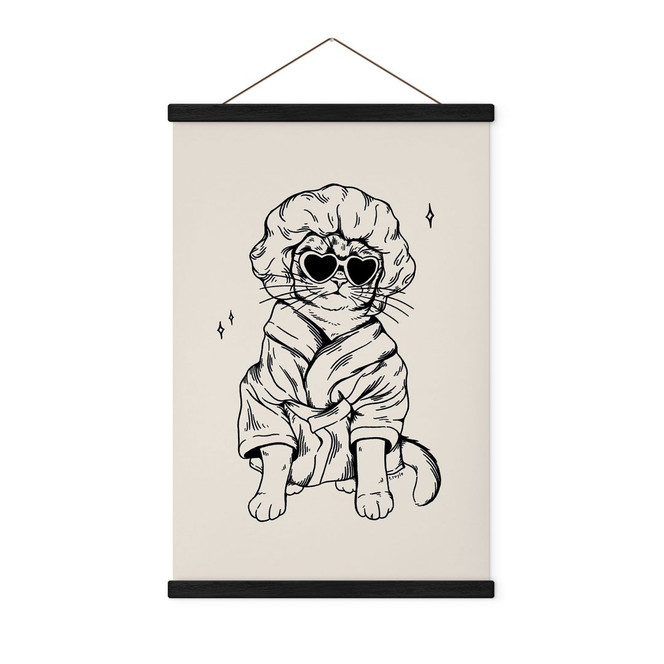 Stoffbild Entspannte Katze mit Herzbrille - Royle