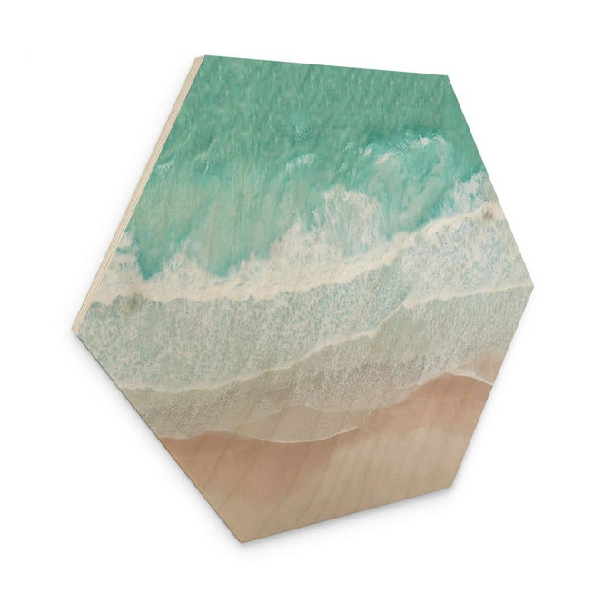 Hexagon Holzbild Sanfte Wellen am Strand - Sisi & Seb