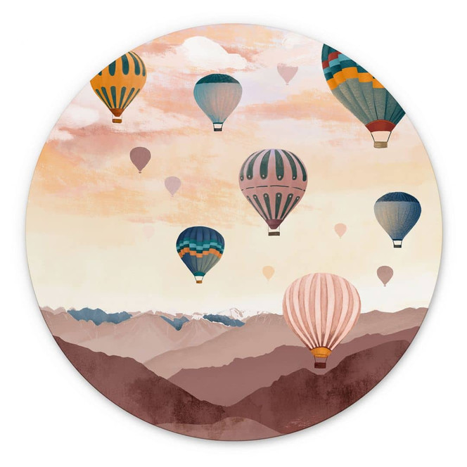 Wandbild Hoch hinaus mit den Heissluftballons - Goed Blauw - Alu-Dibond Rund