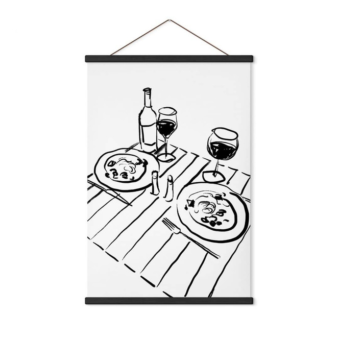 Stoffbild Line Art - Stillleben-Dinner mit Wein - Treechild