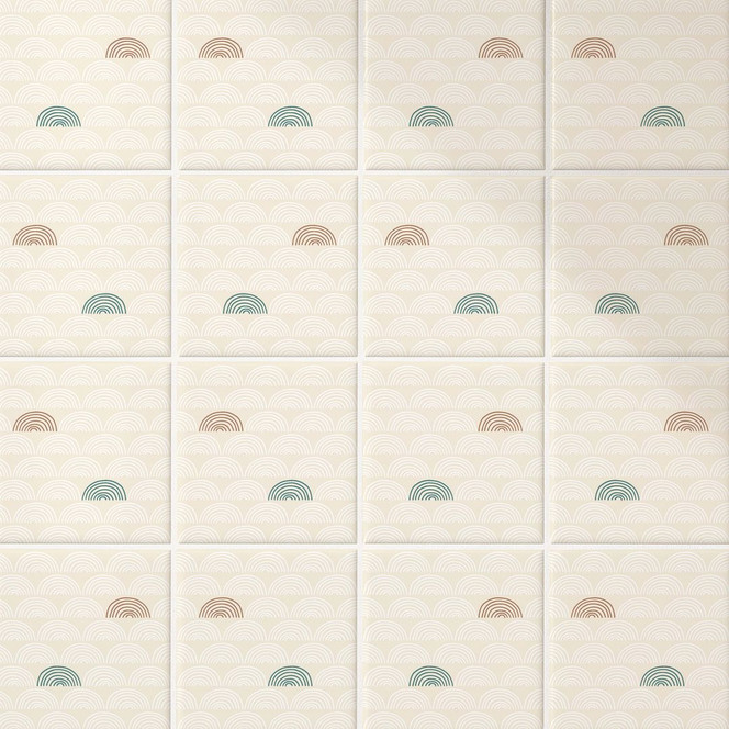 Fliesenaufkleber Boho - Fächer creme rotbraun grün - 12er Set