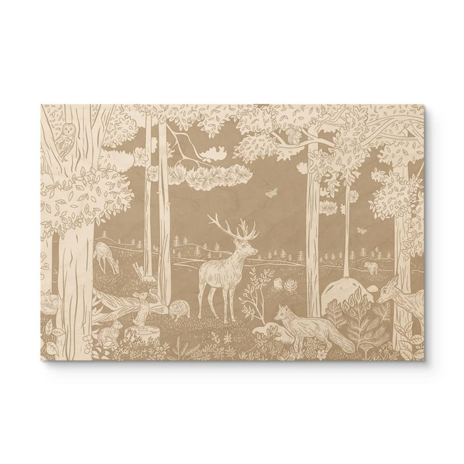 Holzbild Herbstlicher Wald mit Hirschen und Füchsen - Braun - Kikki Belle