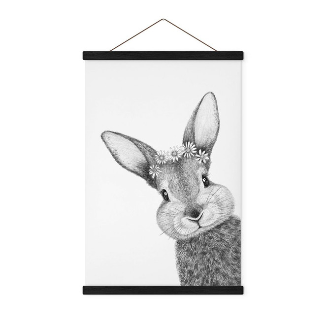 Stoffbild Niedlicher Hase mit Kamillenblumen - Korenkova