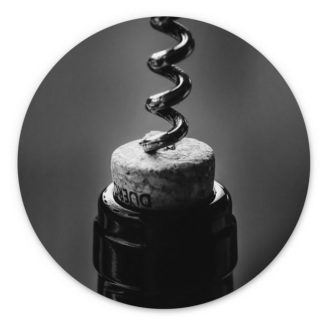 Wandbild Wein mit Korkenzieher - Pictufy Studio - Alu-Dibond - Rund