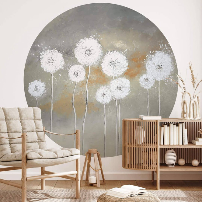 Fototapete Blumentapete - Weisse Pusteblumen Rund - Melz - Selbstklebend/Vlies