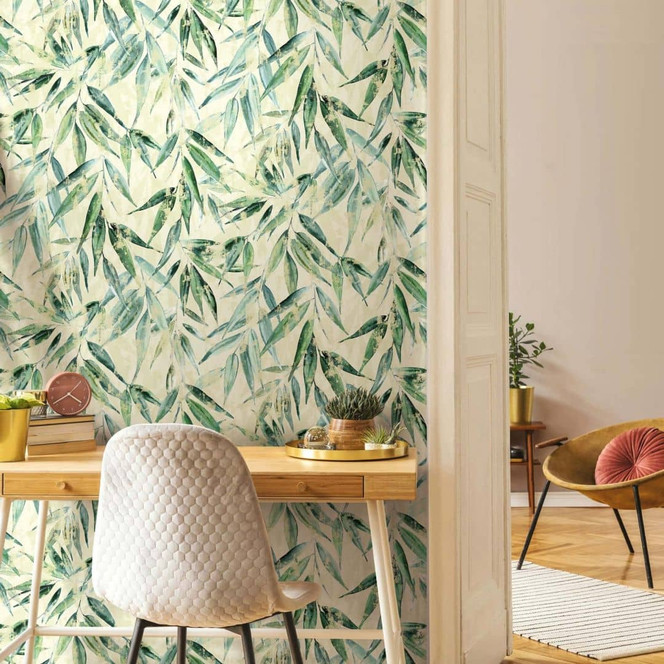 Vliestapete Blätter Floral Natur matt in Gelb