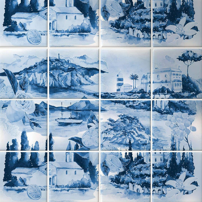 Fliesenaufkleber Landschaften in blau - 12er Set