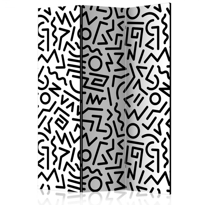 Paravent, Raumteiler freistehend, Trennwand - Schwarz-Weiss-Labyrinth