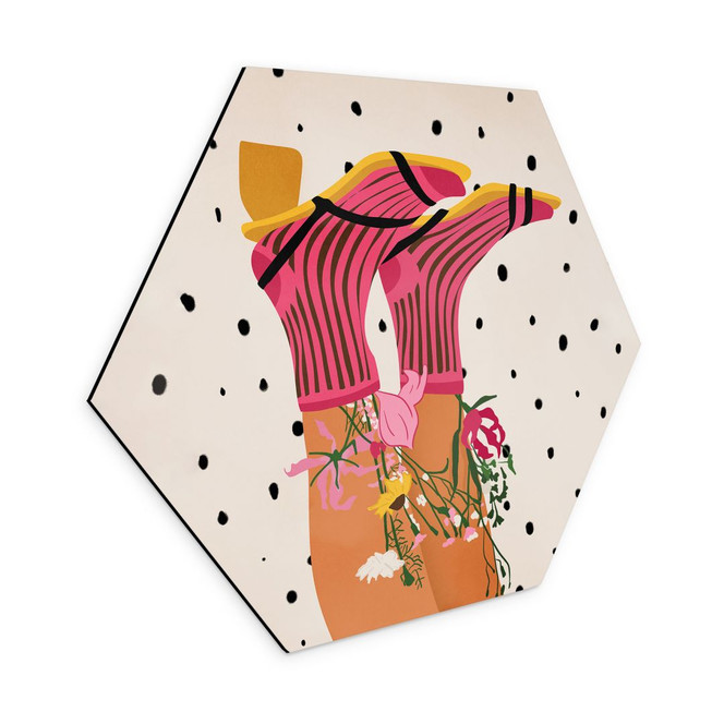 Hexagon Wandbild Sockenliebe trifft Flower Power - Mokate - Alu-Dibond