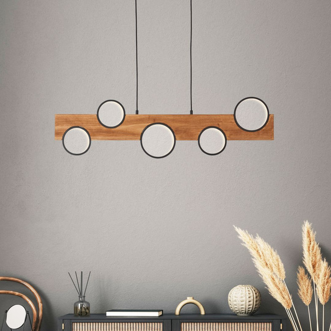 Pendelleuchte Elena, 100 x 6 cm, max. Höhe: 150 cm, Holz LED-Pendelleuchte, dimmbar, braun