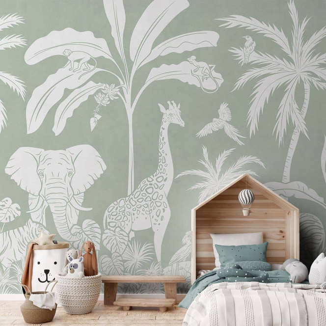 Fototapete Dschungeltiere in tropischem Grün - Kikki Belle