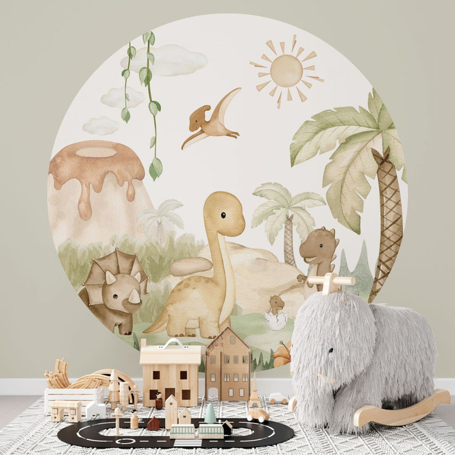 Kinderzimmer Fototapete Kleine Dinos auf grosser Entdeckungsreise - Oliver Robins - Rund - Selbstklebend/Vlies