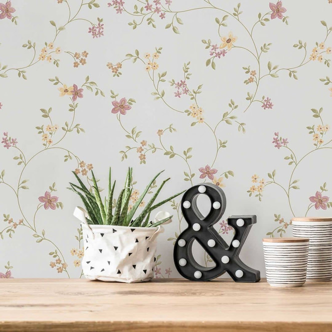 Selbstklebende Tapete & Möbelfolie - Landhaus, Blumen - rosa, weiss - Rolle 840x53 cm
