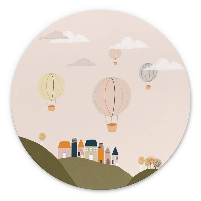 Wandbild Bunte Heissluftballons am Himmel - Lisboa - Alu-Dibond Rund