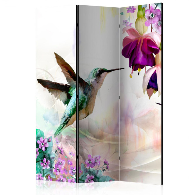 Paravent, Raumteiler freistehend, Trennwand - Kolibris und Blumen