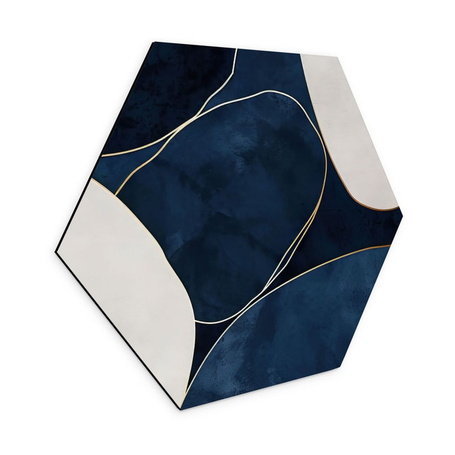 Hexagon Wandbild Geometrische Balance in Blau und Weiss - Paksoylu - Alu-Dibond