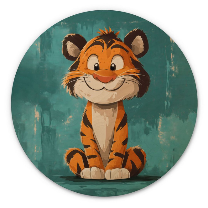 Holzbild Kinderzimmer - Fröhliches Tigerbaby - Magnusson - Rund