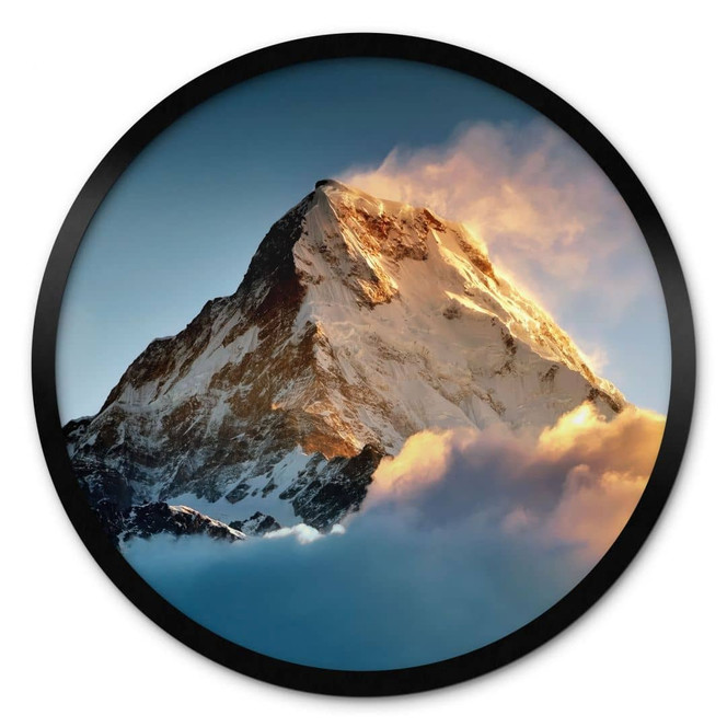Poster Sonnenaufgang über dem schneebedeckten Berg - Annapurna Himal - Rund