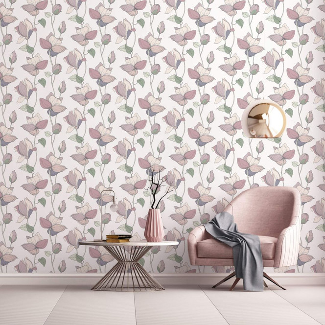 Vliestapete mit Comic-Blumen Look weiss, beige Floral