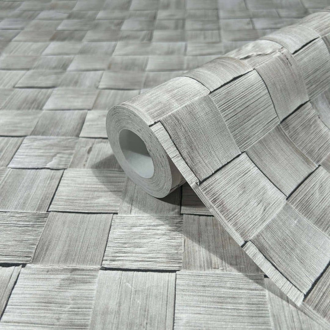 Vliestapete in 3D-Flechtoptik aus Holz grau 3D-Optik