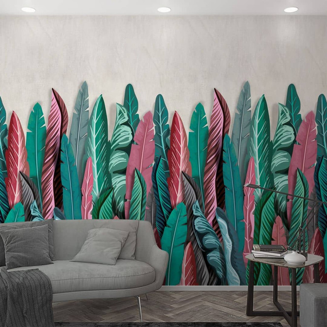 Fototapete mit Blattmotiv Grün, Rot ,Floral 2.70 x 1.59 m