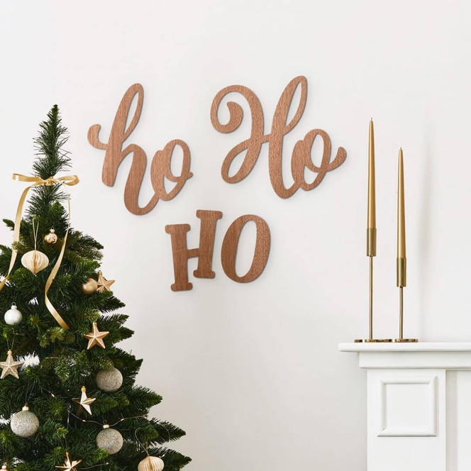 3D Holz Schriftzug Weihnachten - Ho Ho Ho - Mahagoni