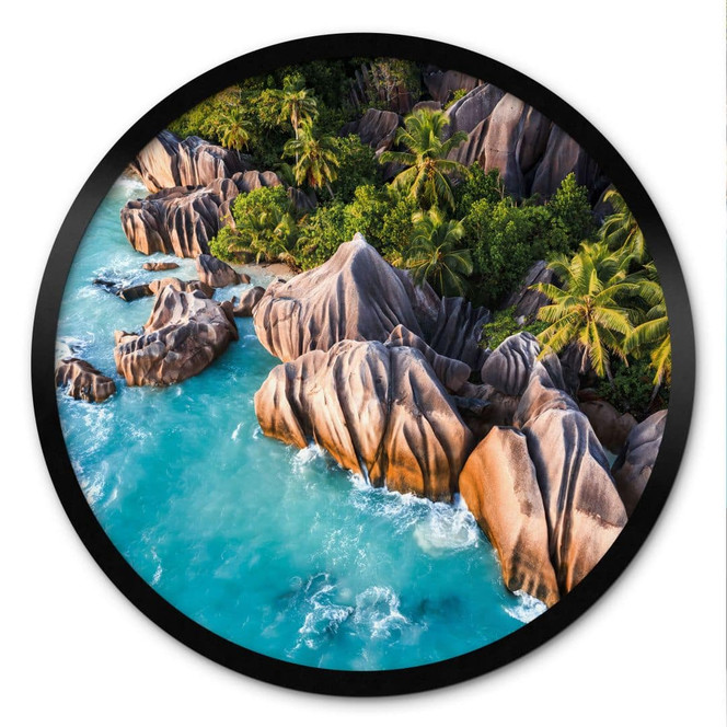 Poster Tropische Felsenküste der Seychellen - Colombo - Rund