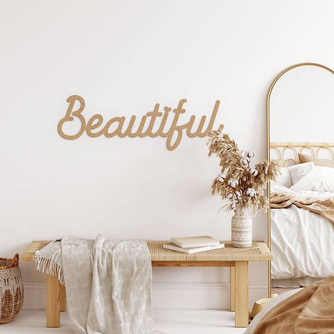 3D Schriftzug Beautiful - Wanddeko aus MDF Natur