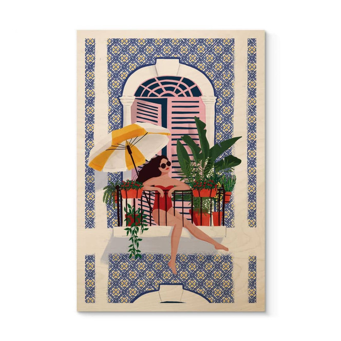 Holzbild Urlaub auf dem Balkon - Tomljanovic