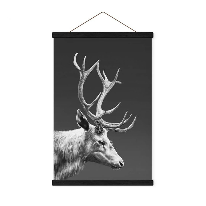 Stoffbild Hirsch mit Geweih schwarz-weiss - Roberg