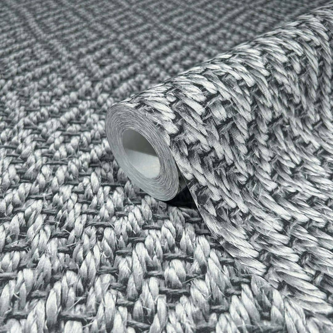 Vliestapete in 3D-Rautenoptik aus Flecht grau Textiloptik