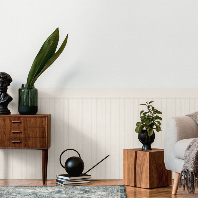 Holzpaneel-Tapete Akustikoptik Weiss grau – Vliestapete mit 3D-Holzstruktur modern