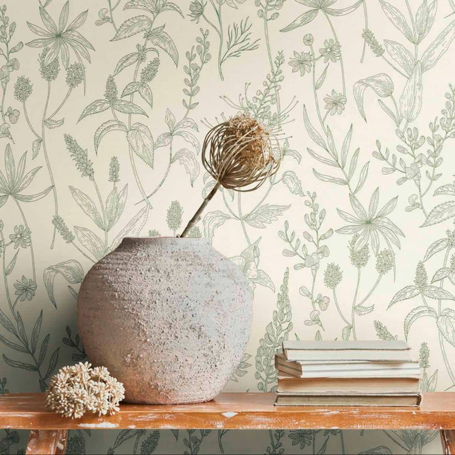 Livingwalls Vliestapete Jette 5 mit Glitter floral natürlich grün, metallic, weiss