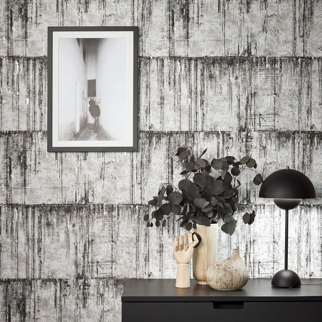 Vliestapete mit glänzender Betonoptik schwarz, weiss Struktur