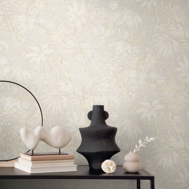 Botanik-Tapete Beige Hellblau - Florale Mustertapete dezent - Vliestapete
