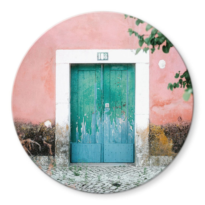 Glasbild Mediterrane Hausfassade in Lissabon - Zwart - Rund