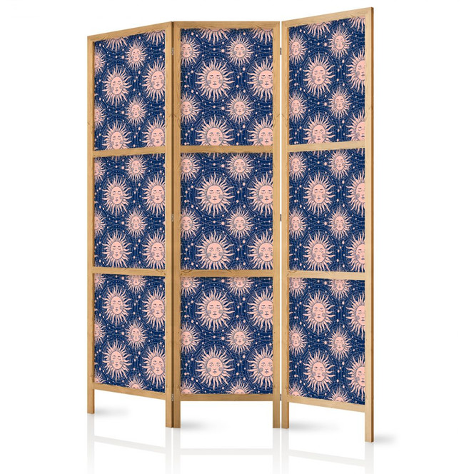 Japanischer Paravent, Raumteiler freistehend, Trennwand - Sunny Patterns: Repeating Sun Motif