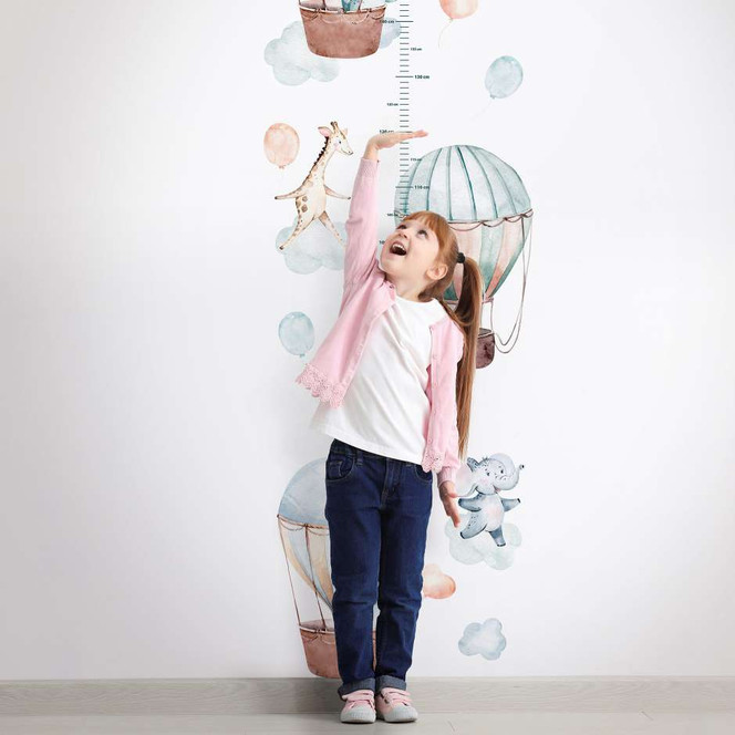 Kindertapete, Vliestapete, Messlatte mit Illustration Kids Walls weiss, blau, beige