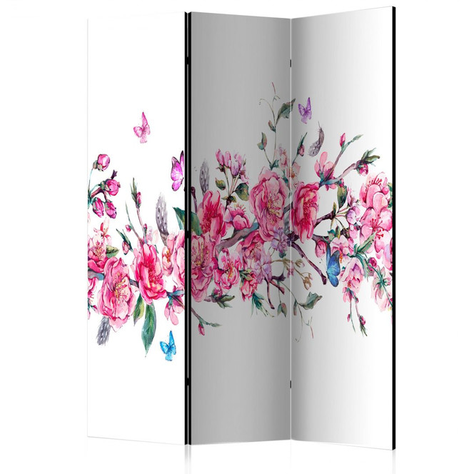 Paravent, Raumteiler freistehend, Trennwand - Blumen und Schmetterlinge