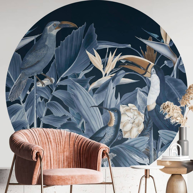 Fototapete Tropische Vögel im nächtlichen Wald - Haase - Rund - Selbstklebend/Vlies