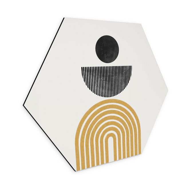 Hexagon Wandbild Abstrakte Komposition mit Kreis und Halbbogen - The Miuus Studio - Alu-Dibond
