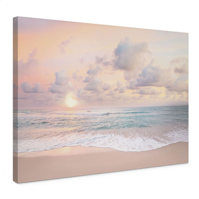 Leinwandbild Sonnenuntergang über Strand und Meer - Sisi & Seb