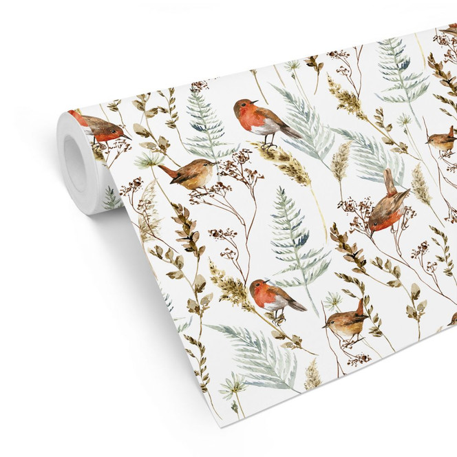 Mustertapete Spatzen und Rotkehlchen - UN Designs