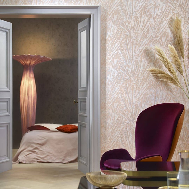 Vliestapete mit Glanz und Fächer-Optik beige, rot Struktur