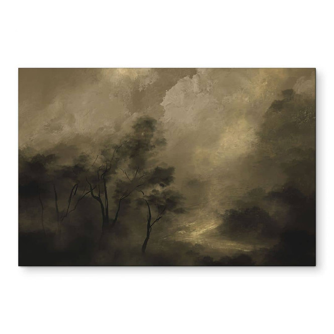 Wandbild Bäume im Nebel der Dämmerung - Hobday - Alu-Dibond