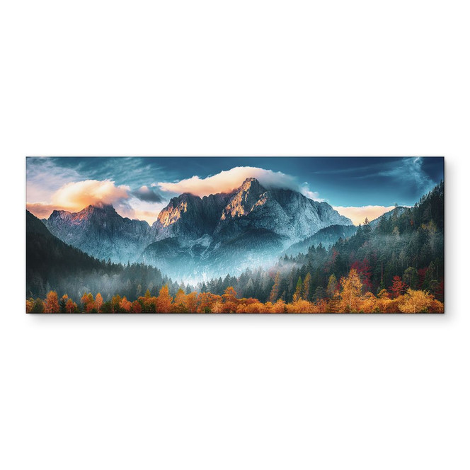 Wandbild Herbstliche Landschaft am Gipfel Triglav in den Julischen Alpen - Panorama - Alu-Dibond