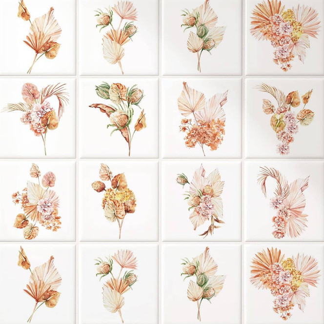 Fliesenaufkleber Aquarell Blumensträusse 02 - 12er Set