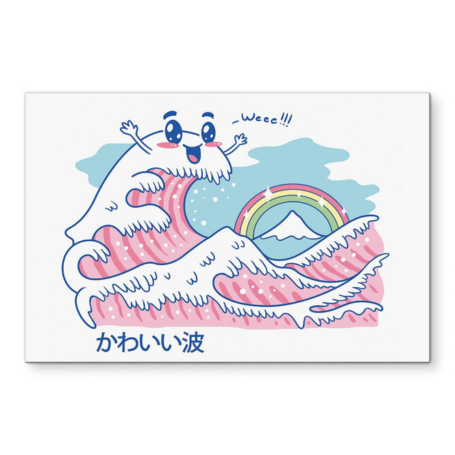 Wandbild Kawaii Welle mit Regenbogen und Berg Fuji - Trinidad - Alu-Dibond